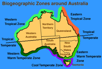 Graphic of the Biogeographic zones around Australia